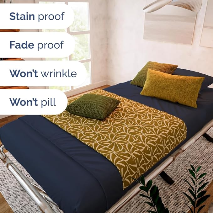 Cot Sheet Set 33” x 75” – 4 Piece Cot Size Twin Mattress Sheets – Ideal for Camper Bunk, RVs, Bunks, Day Care, Camping & Guest Beds - Fits 6” to 10” Mattress - Comdy, Breathable & Cooling - Navy Blue