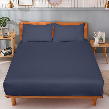 ROYALE LINENS 300 Thread Count 100% Long Staple Combed Cotton Fitted Sheet Twin - Super Soft Deep Pocket Bottom Sheet - Fitted Sheets Only - Elastic Sheets (Twin, Navy)