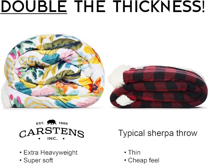 CARSTENS, INC. Ultra Premium Super Soft Plush Sherpa Fleece Oversized Throw Blanket 54" x 68", Field of Flowers