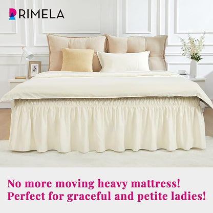 RIMELA Ivory Bed Skirt Queen Size 15 Inch Drop, Elastic Bed Skirting for Bed Base and Frame, Bedding Dust Ruffle Easy to Install, Lightweight Wrap Around Adjustable Bedskirt