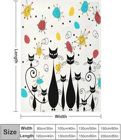 Mid Century Modern Throw Blanket, Atomic Black Cat Starbursts Iconic Sputnik Retro Abstract Geometric 1950s 1960s Throw for Adults Kids Pet, Beige Black 30"x40"