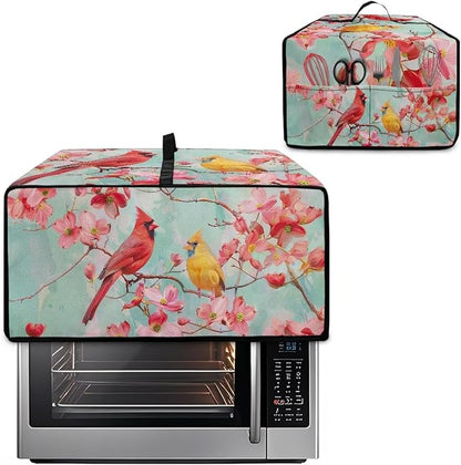 Cardinal Cherry Blossom Print Microwave Oven Cover Waterproof Dust-Proof Microwave Toaster Oven Cover with Storage Bags Universal Washable Decor Accessories for Kitchen, M