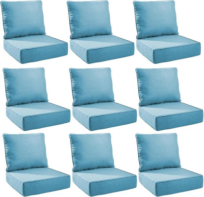 Outdoor Cushion Set for Furniture Patio Furniture, UV Resistant, Water Resistant - 6 Inch Thick Foam Garden Cushions– 24x24 Inch Patio Seat Covers for Chair/Sofa/Couch | Light Blue | 9-Pack |