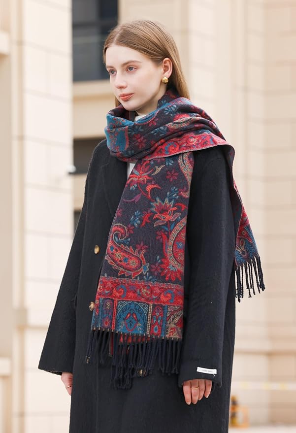 Wander Agio Warm Fashion Scarf Long Shawl Large Blanket Winter Wraps Scarves for Women Cashmere Jacquard Vintage Paisley