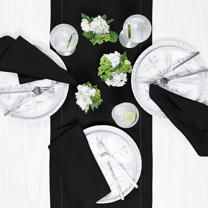 Solino Home Linen Black Table Runner 120 Inches Long - 100% Pure Linen 14 x 120 Inch Table Runner for Holiday, Christmas, New Year - Classic Hemstitch