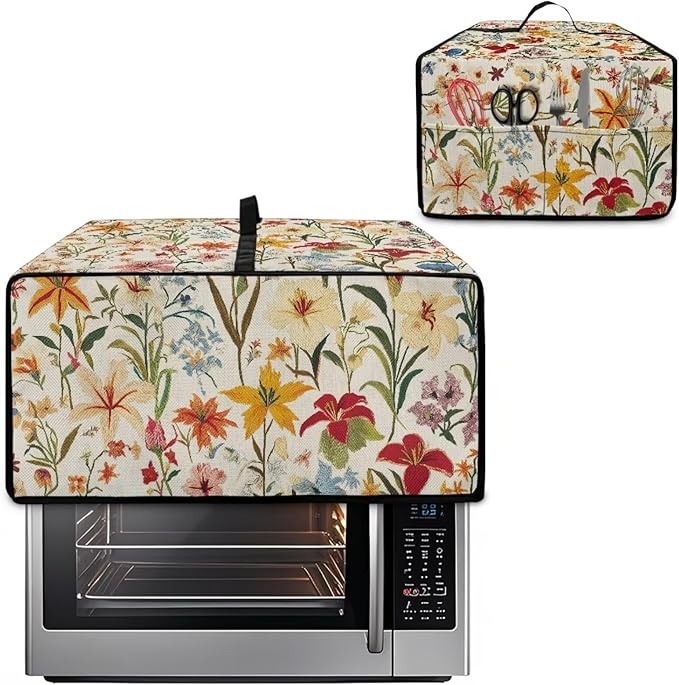 Toaster Oven Cover with Pockets, Washable Smart Oven Dust Cover Protective Kitchen Appliances Decor and Accessories, M, 16.5" x 20.5" x 10", Floral Pattern