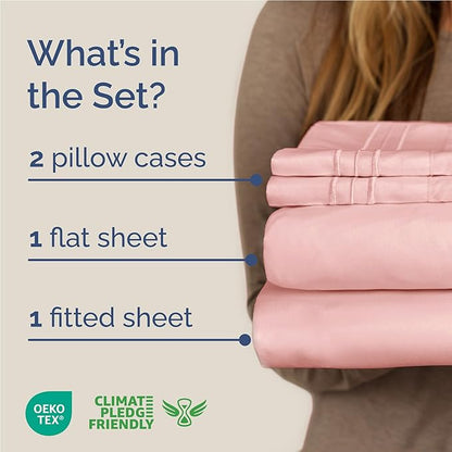 Full Size 4 Piece Sheet Set - Comfy Breathable & Cooling Bed Sheets Set - Hotel Luxury Bedding for Women, Men, Kids, Teens, Boys & Girls - Deep Pockets, Ultra-Soft, Wrinkle Free - Oeko-Tex - Baby Pink