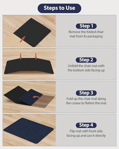 Blvornl Office Chair Mat for Hardwood Floor and Low Pile Carpet, 47" x 60" Corduroy Surface Desk Rolling Chair Mat for Hard Floors, Heavy Duty Carpeted Floor Protector Rug for Home Office, Dark Blue