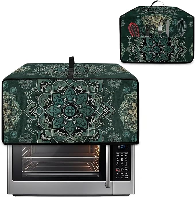 Green Boho Mandala Floral Print Microwave Oven Cover Dust-Proof Microwave Oven Grill Cover Protector Universal Waterproof Kitchen Appliance Protector Dirt and Fingerprint Protection, L