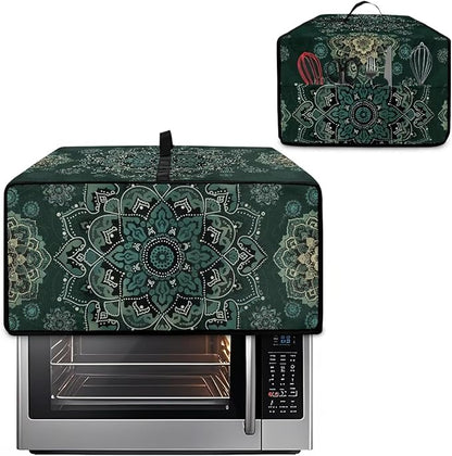 Green Boho Mandala Floral Print Microwave Oven Cover Dust-Proof Microwave Oven Grill Cover Protector Universal Waterproof Kitchen Appliance Protector Dirt and Fingerprint Protection, L