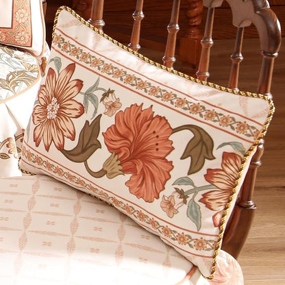 Throw Pillow Covers Pack of 2,Orange Floral Farmhouse with Wild Flowers Pattern Cozy Velvet Pillowcases,Decoration Lumbar Pillows Cushion Covers for Couch Sofa Bed Car Chair,12"x20"