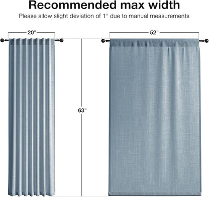 Anmao Natural Linen Curtains for Living Room 63 Inch Length 2 Panels Set, Light Filtering Semi Sheer Window Curtain Drapes for Bedroom with Curtain Rings and Clips, 52 Inch Wide Each Panel, Haze Blue