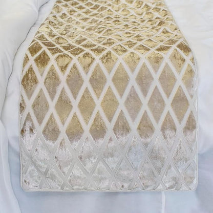 HomeCentric Ivory Decorative Bed Runner - Twin 53"x18" with One Pillow Cover, Diamond Pattern, Velvet Cut Bed Scarf