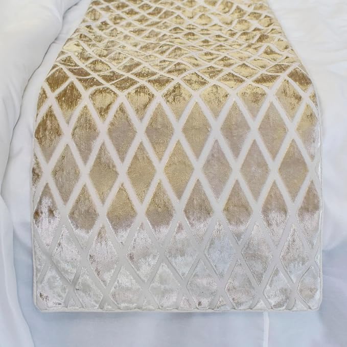 The HomeCentric King/Queen/Twin Ivory Decorative Bed Runner CA King 86"x18" Bed Runner Without Pillow Cover, Diamond Pattern, Velvet Cut Bed Scarf on Velvet Fabric - Ivory Velvet Verve