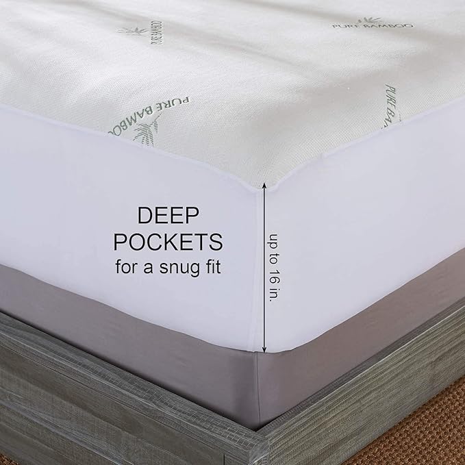 Twin Mattress Protector by PURE BAMBOO, Waterproof - Viscose Derived from Bamboo, Breathable, Noiseless Mattress Cover Protects Against Moisture, Spills, Stains (Twin)