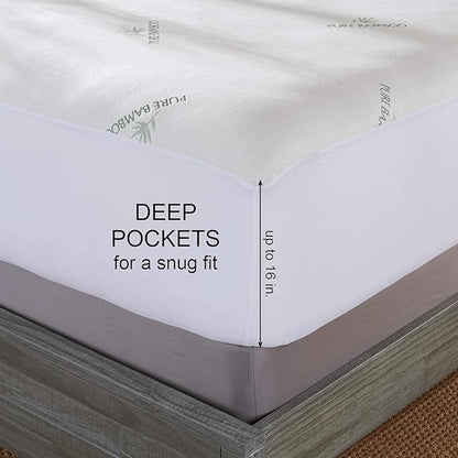 Twin Mattress Protector by PURE BAMBOO, Waterproof - Viscose Derived from Bamboo, Breathable, Noiseless Mattress Cover Protects Against Moisture, Spills, Stains (Twin)