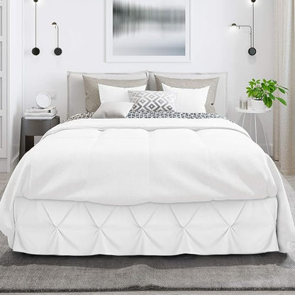 Nestl White Pinch Pleat Cal King Bed Skirt, 14" Drop, Microfiber