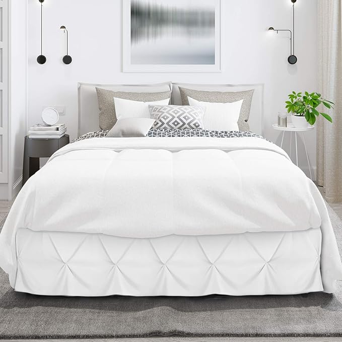 Nestl White Bed Skirt Queen Size, Pinch Pleat Queen Bed Skirt, 14" Inch Drop Queen Bedskirt, Hotel Quality White Bed Skirts, Premium Microfiber Bedskirt for Queen Bed, White Queen Bed Skirt