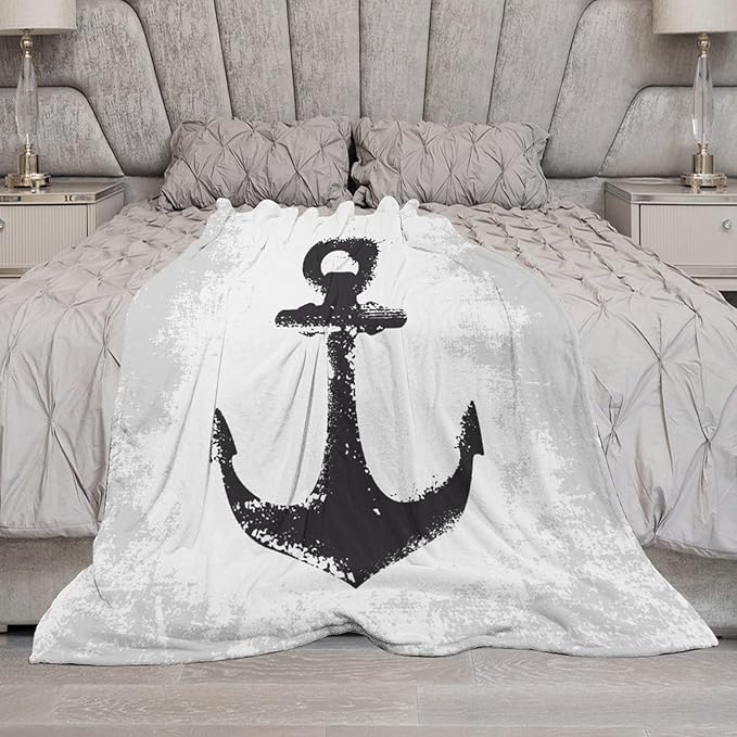 Nautical Anchor Blanket Modern Abstract Light Grey Black Anchor Art Print Soft Cozy Lightweight Throw Blanket for Women Men Bedroom Living Room Dorm Chair Sofa Travel 40x50in