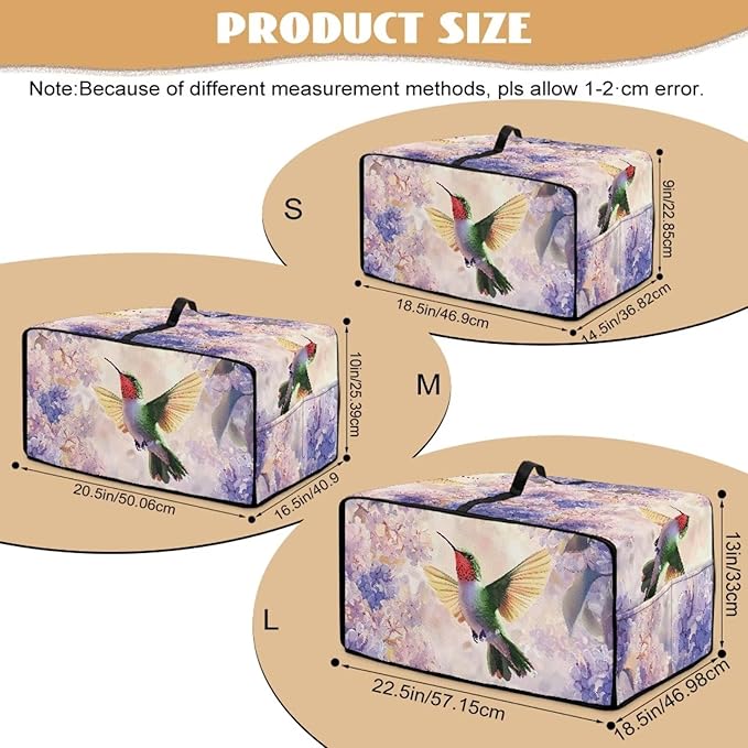 Hummingbird Hydrangea Floral Print Dust Cover for Microwave Oven Waterproof Heavy Duty Microwave Oven Cloth Cover with Storage Pockets Kitchen Appliance Protector, S