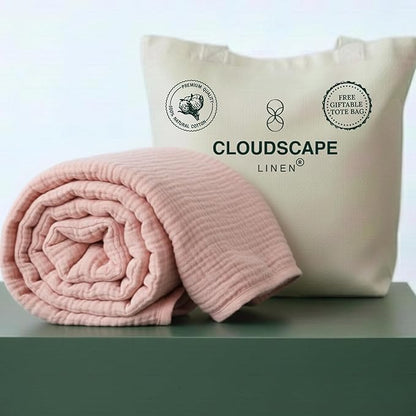 Cloud Scape Linen Extra Large 4 Layer Muslin Throw Blanket - 100% Cotton Gauze, Lightweight & Breathable All Season, Pre-Washed, for Couch & Bed, 50x70, Seashell Pink