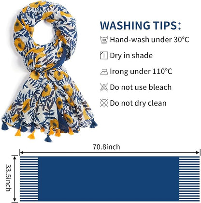 Scarf for Women Lightweight Soft Floral Leopard Printed Scarves Fall Winter Fashion Shawl Wrap with Fringe