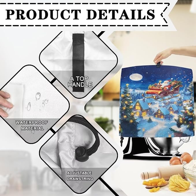 Christmas Stand Mixer Covers Kitchen Appliance Dust Cover Protective Santa Claus Mixer Cover Compatible with 4.5-5 Quart Kitchen Aid Mixer