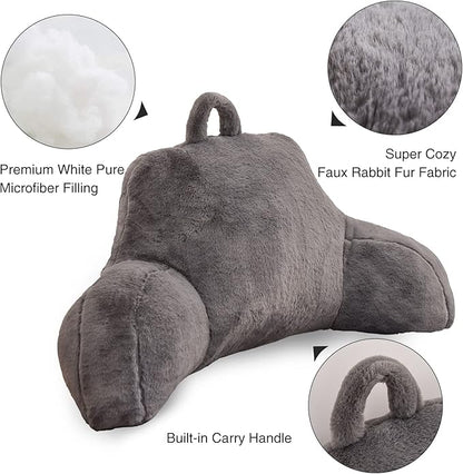 Aimuan Reading Pillow Bed Rest Pillow with Arms Rabbit Fur Cushion for Adults Teens Incline Rest Sitting up & Sleeping Snoring Pillow with Pregnancy Lumbar Back Support (Standard, Grey)
