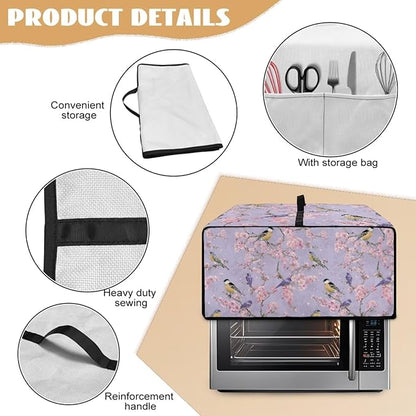 Dust-Proof Microwave Oven Grill Cover Protector Cherry Blossom Robin Bird Print Polyester-Linen Fabric Toaster Oven Dust Cover with Storage Bags Case Protections for Microwave Oven, S