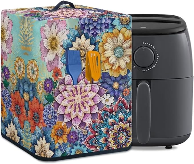 Dust Cover for Kitchen Air Fryer Accessories, Kitchen Appliance Dust Covers Dust Protection with Storage Pockets Home Kitchen Decorations, Boho Flower Purple Blue