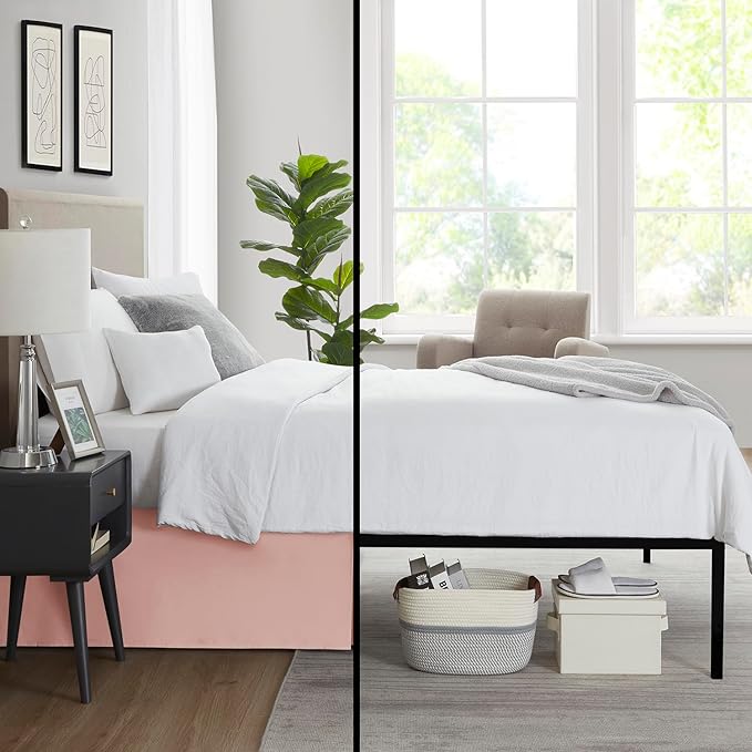 Nestl Peach Beige Bed Skirt Cal King Size - Cal King Bed Skirt 14 Inch Drop - Brushed Microfiber Bed Skirts - Hotel Quality Pleated Bed Skirt - Shrinkage & Fade Resistant