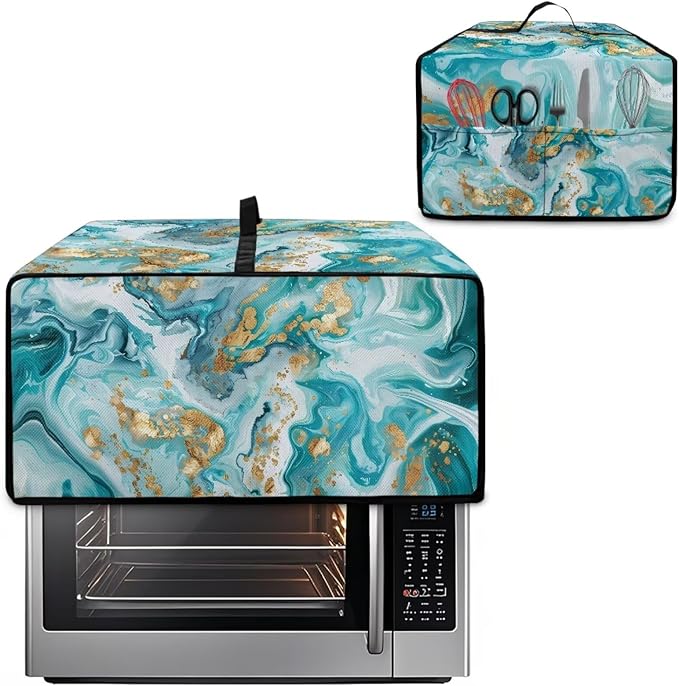 Convection Toaster Oven Dust Cover Washable Fabric Electric Appliance Protector, Easy to Clean Microwave and Convection Oven Dustproof Covers, L, Tea Gold Marble