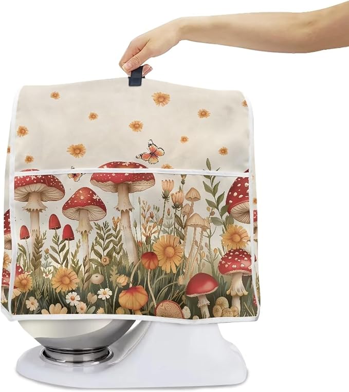 Mushroom Mixer Cover Compatible for 4.5-5 Quart Kitchen Mixer Modern Kitchen Appliance Dust Cover with Top Handle and Accessories Pocket, Home Decor 2025
