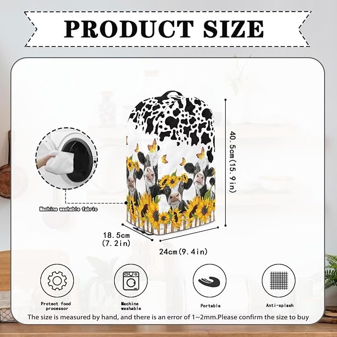 Cow Sunflower Blender Dust Covers with Drawstring, Stand Mixer or Coffee Maker Appliance Cover, Anti Fingerprint Dust Proof Stain Resistant Blender Cover for Home Kitchen