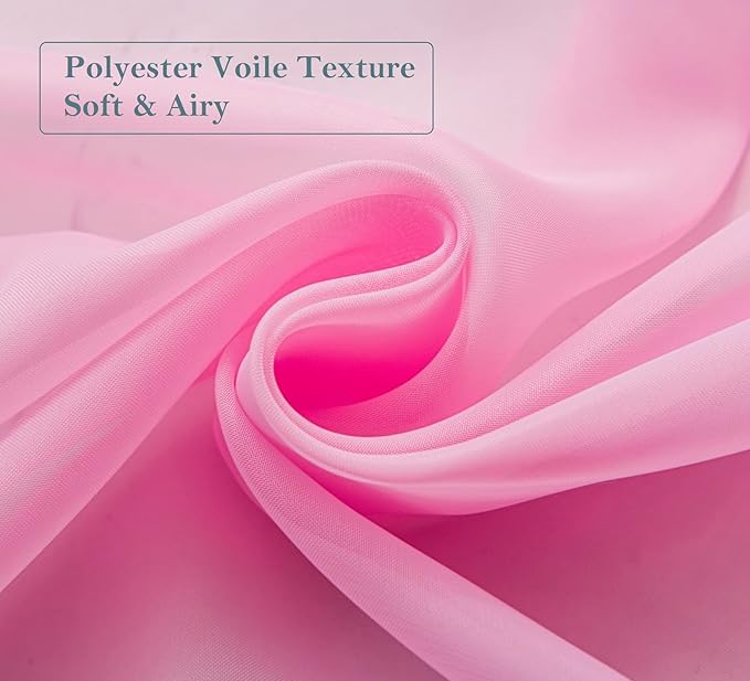 PI Pink Sheer Short Curtains 63 Inches Long with Grommet,Lightweight Voile Window Treatment for Girls Room 2 Panels (W42 X L63, Bright Pink)