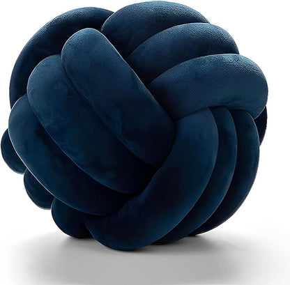 Knot Ball Pillows, Round Throw Pillow Cushion Home Decoration Soft Plush Pillow, Throw Knotted Ball Pillow Handmade Children Room Decoration Round Plush Toy Pillow (Dark Blue,8.5"/22cm)
