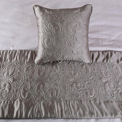 The HomeCentric Decorative Silver CA King 86 x 18 inch Bed Runner with 2 Pillow Cover, Satin Quilted Bed Scarf, Abstract Modern - Silver Soft