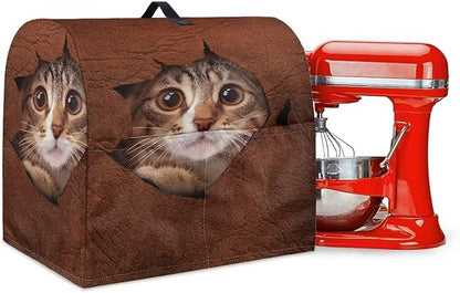 Cute 3D Cat Print Stand Mixer Covers Protector Kitchen Aid Mixer Cover Dust Covers with Top Handle Front Pocket Universal Fit Tilt Head and Bowl Lift Models