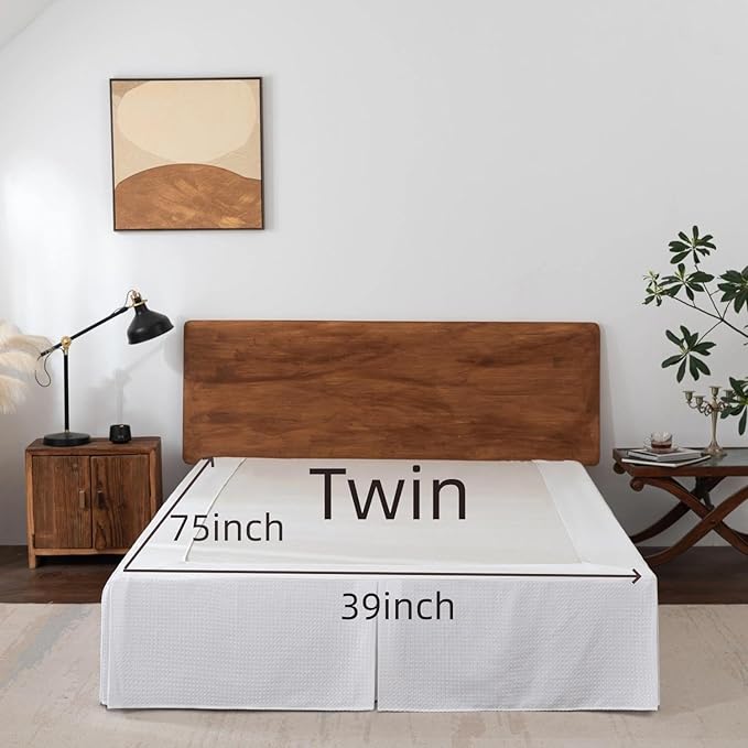 Twin Bed Skirt, Wrap Around Bed Skirt with Pleated Corner, 16 Inch Drop Pleated Waffle Weave Bedskirts, Anti-Slip, Microfiber, White, 16'' Twin