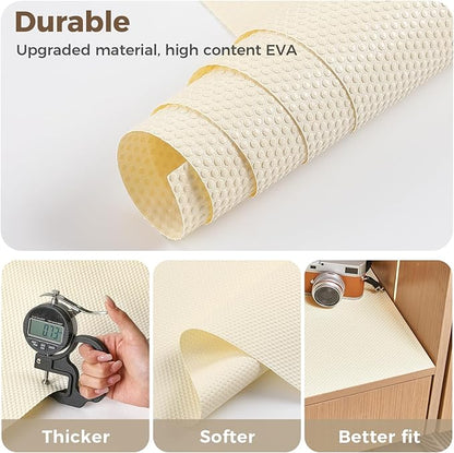 100% EVA Shelf Liner for Kitchen Cabinet, 18" x 360" Drawer Liners Non Adhesive Non Slip Waterproof Plastic Paper, Dresser Pantry Bathroom Refrigerator Protector, Cream