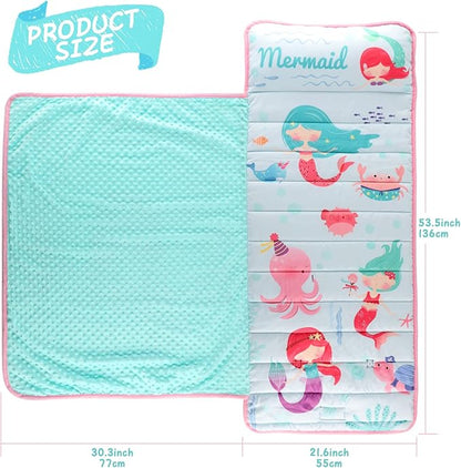 TANOSHII® Toddler Nap Mat with Pillow and Blanket, Portable Kids Sleeping Mats for Daycare, Preschool, 21" x 53", Lightweight and Soft Sleeping Bags for Kids