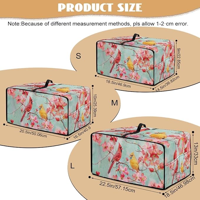 Cardinal Cherry Blossom Print Microwave Oven Cover Waterproof Dust-Proof Microwave Toaster Oven Cover with Storage Bags Universal Washable Decor Accessories for Kitchen, M