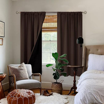 BGment Brown Blackout Curtains for Bedroom 63 Inch Length 2 Panels, Thermal Insulated Room Darkening Curtains Rod Pocket Soundproof Bedroom Living Room Window Curtains, Each 52 Inch Wide