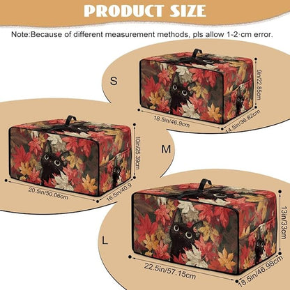 Cat Maple Leaf Print Toaster Oven Dust Cover with Storage Pockets Autumn Decor Dust-Proof Kitchen Appliance Protector for Small Appliances Convection Ovens Fall Decor, M