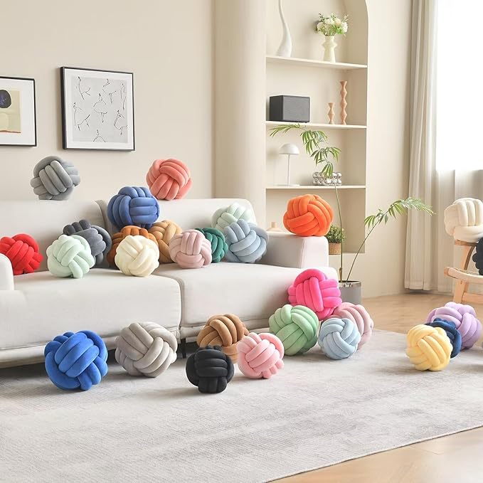 Decorative Throw Knot Pillow Ball for Home Chair Sofa Couch Bed Aesthetic Round Velvet Knotted Pillow Cushion (Dark Grey, 8 inches)