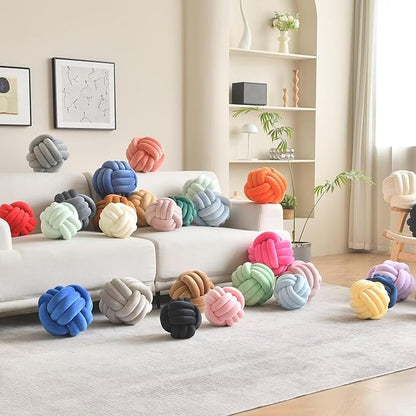 Decorative Throw Knot Pillow Ball for Home Chair Sofa Aesthetic Round Velvet Knotted Pillow Cushion (Milky White, 8 inches)