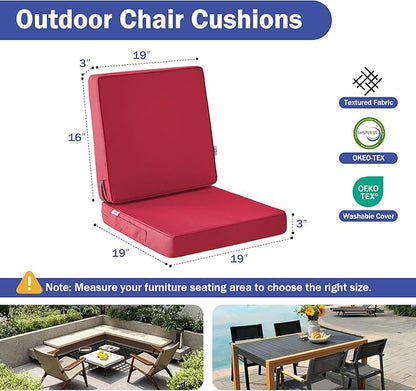 Outdoor Chair Cushions, Christmas Red Patio Chair Cushions 19x19x3 Inch, Waterproof Outdoor Cushions with Removable Cover for Sofa, Fade Resistant Patio Cushions for Outdoor Furniture