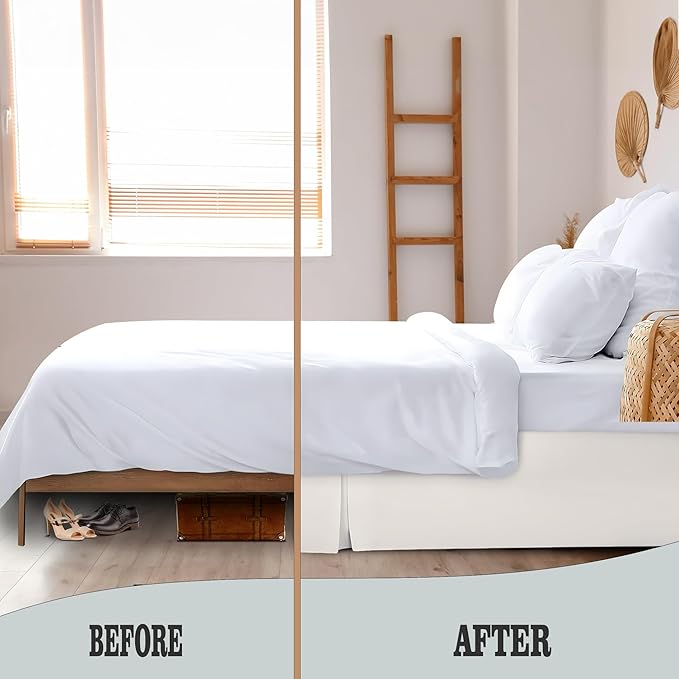 Pleated Bed Skirt Full Size, 18" Drop with Platform Design for Secure Fit, Split Corners, Wrinkle-Resistant Microfiber for Modern Stylish Look, Tailored Bedding for Hotel Luxury - Ivory
