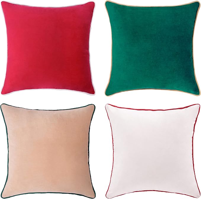 MONDAY MOOSE Christmas Decorative Throw Pillow Covers Cushion Cases, Set of 4 Soft Velvet Double-Sided Designs, Mix and Match for Home Decor, Pillow Inserts Not Included (22x22 inch, Red/Green)
