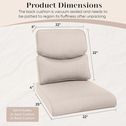 Outdoor Chair Cushions Set of 2-22 x 25 Inch Fade Resistant Patio Chair Cushions Outdoor Seat Cushions for Patio Furniture Chair Sofa Couch-Beige